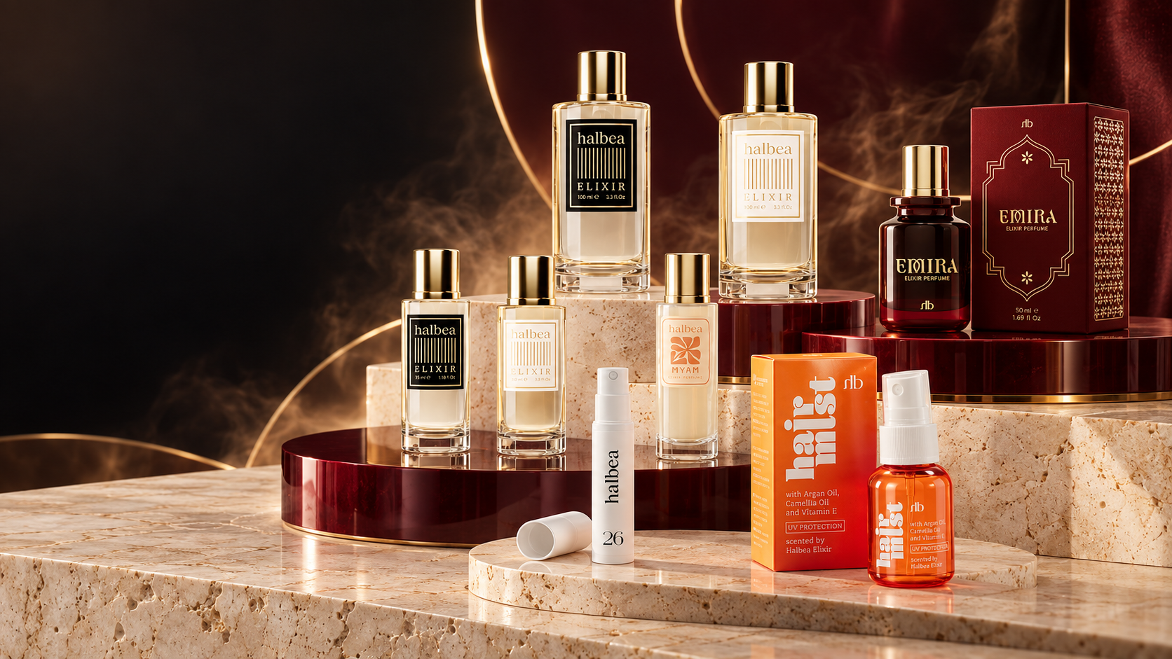 Collezione Halbea Elixir: profumi 35 ml e 100 ml, campioncini, Myam, Hair Mist ed Emira 256